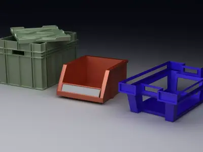 Crate three plastic bins 3D model