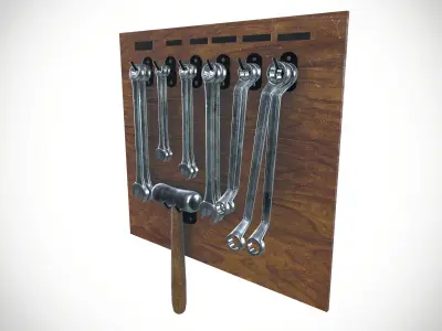Industrial Tools Hanging Rack Low-poly 3D model