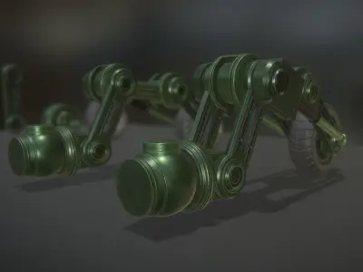 Hydraulic Suspension with Tires Green Version Rig and Animation Low-poly 3D model