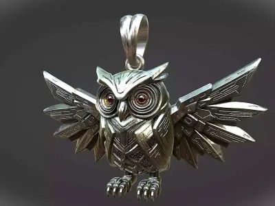 large industrial steampunk owl pendant 3D print model