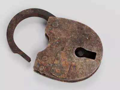 Rusty Padlock - Rigged Lock with Shackle and Sliding Key Cover 3D model