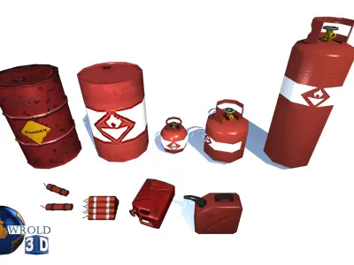 Explosive barrel cylinder Pack Lowpoly 3d model Low-poly 3D model