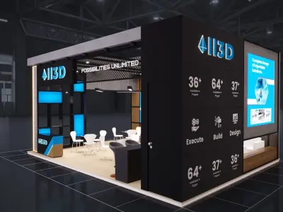 Exhibition Stand Stall 8X6 3 Side Open 3D model