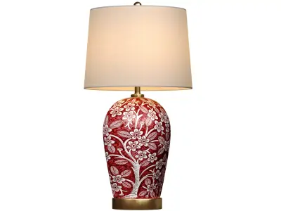Handmade Sakura Bird Red Ginger Jar Ceramic Table Lamp 3D model