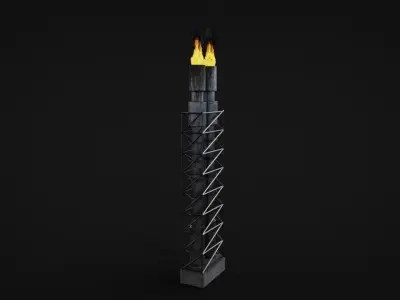 Industrial Chimney with animated fire Low-poly 3D model