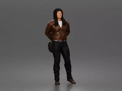 biker stands calmly holding helmet behind awaiting ride 3D print model
