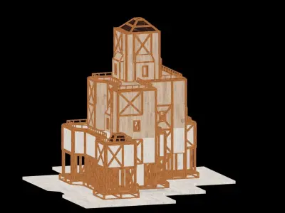 Medieval Low Poly Building Castle Wooden Village Stone House 05 Low-poly 3D model