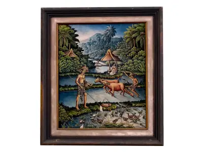 Balinese picture green frame rural landscape Low-poly 3D model