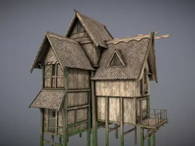 Medieval Lake Village - House 18 with interiors 3D model