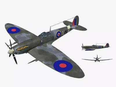 British WWII Spitfire Fighter Spitfire British Piston Fighter  3D model