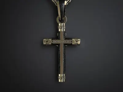 WOODEN CROSS WITH END CAPS AND CRUCIFIX 3D print model