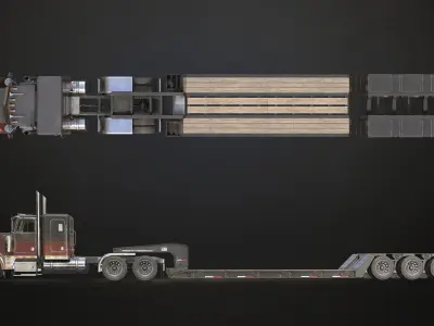 Flat Top Semi Truck Lowboy Trailer Low-poly 3D model