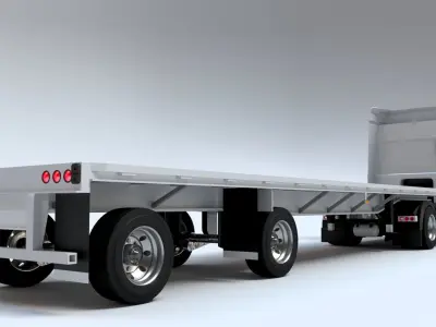 Articulated DAF XF Truck Cab with Flatbed Trailer Low-poly 3D model