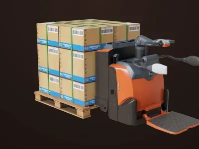 Forklift Trucks and Pallet Orange Collection All PBR Textures 3D Model Pack