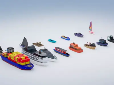15 low poly Boats and ships pack  Low-poly 3D model