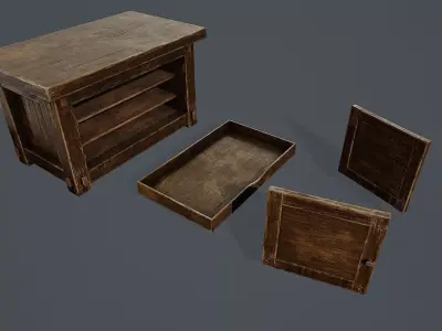Rustic Wooden Cabinet  PBR Low-poly 3D model