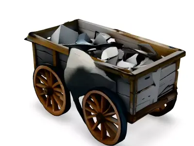 Low Poly Wooden Cart with Debris Low-poly 3D model