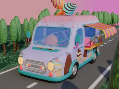 STYLIZED ICE CREAM TRUCK  Low-poly 3D model