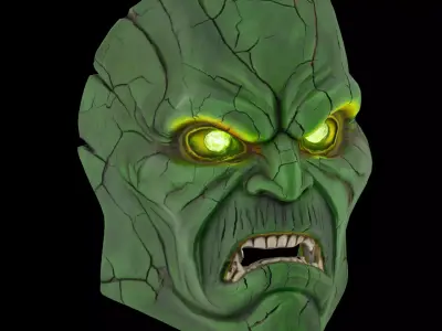 Giant Beast Mask Green Skin Texture with Glowing Eyes 3D model