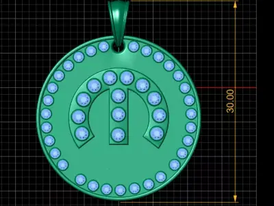 Luxury Iced Out Mopar Logo Round Pendant 3D print model