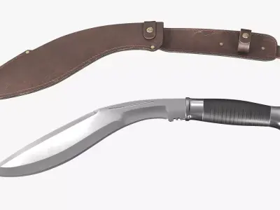 Modern Kukri knife with a leather scabbard 3D model