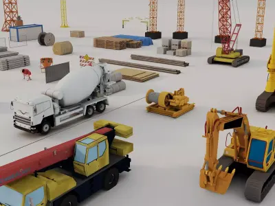 Construction Crane Heavy Machinery Asset Pack Low-poly 3D model