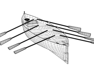 boat jolly with oars 3D model