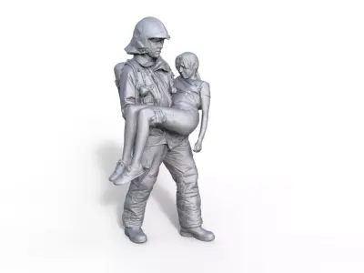 Figure firefighter with child 3D print model