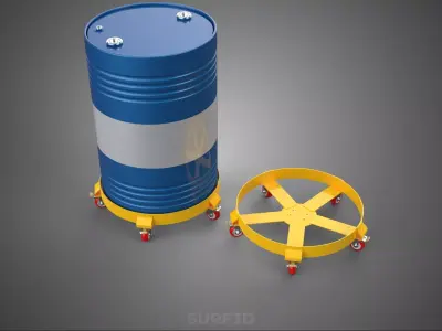 FIVE 5 WHEEL CASTER OIL DRUM BARREL TRANSPORT DOLLY CART STAND 3D model
