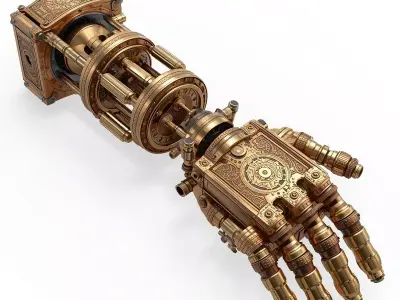 Stylized 3D Steampunk Ornate Mechanical Arm Low-poly 3D model