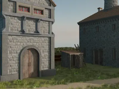Coastal Village At Dusk 3D model purchase