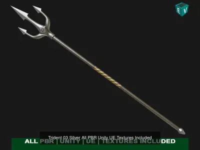 Gold And Silver Trident All PBR Unity UE Textures Included 3D Model Pack