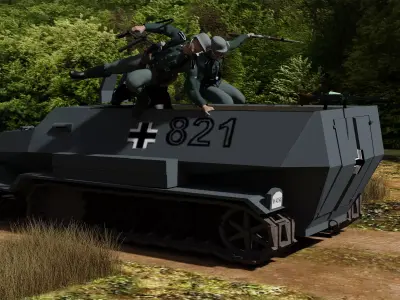 WW2 German SdKfz Half Track with Panzer Grenadiers 3D model