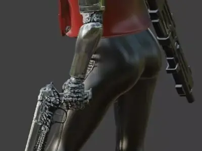 MG-Female Gunner in Leather Suit 01 High-Poly Model 3D print model
