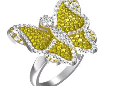 Antique Butterfly Diamond Hip Hop Ring 3D print model