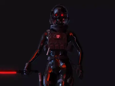 Cyborg with Thermal Katana Free low-poly 3D model
