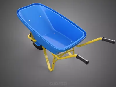 BLUE YELLOW WHEELBARROWS PUSH DUMP CART WHEELS BARROWS TROLLEY 3D model