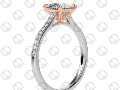 Ring 58 Princess shape pave setting ring with gems 3D print model