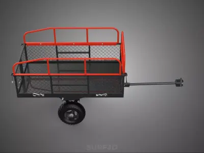 SINGLE AXLE TRAILER TOW BEHIND BED CAGE DUMP GARDEN TRACTOR CART 3D model