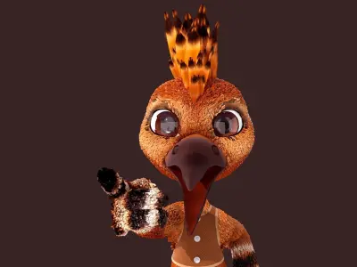 Cartoon Hoopoe Rigged 3D model