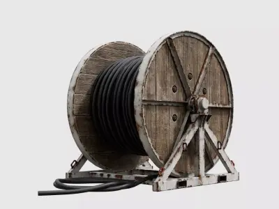 Wooden Cable Reel - Game Ready PBR Low-poly 3D model