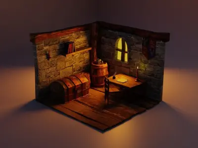 Medieval Study room remake  Low-poly 3D model