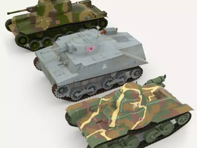Japanes tanks collection Low-poly 3D model