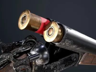 DoubleBarrel Shotgun Ornamented Low-poly 3D model