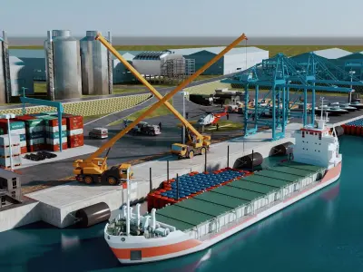 Industrial Marine Terminal And Coastal Factory Scene 3D model