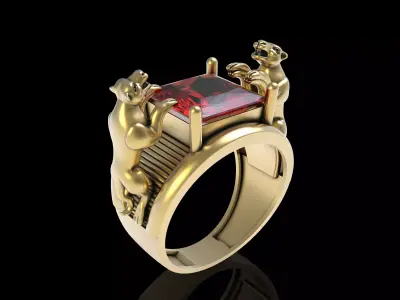 Princess Diamond Panther Head Cocktail Ring 3D print model