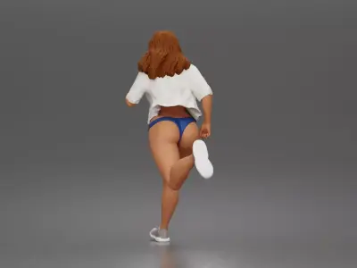 Running woman wearing top and open shirt with sneakers 3D print model