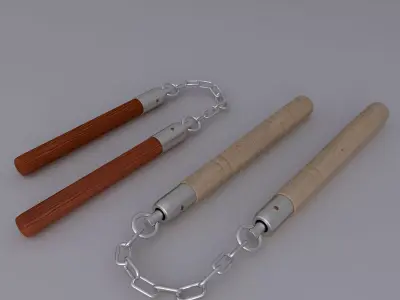Nanchico two wooden sticks and chain 3D model