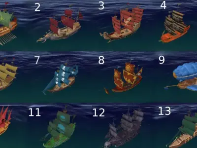 13 Pirate Ship Bundle  Low-poly 3D model