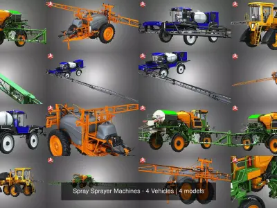Spray Sprayer Machines - 4 Vehicles 3D Model Pack